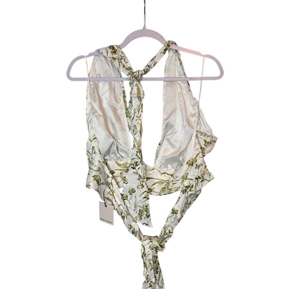 Finders Keepers Carlotta Sage Green Floral Halter Wrap Crop Top L NWT - Picture 4 of 7
